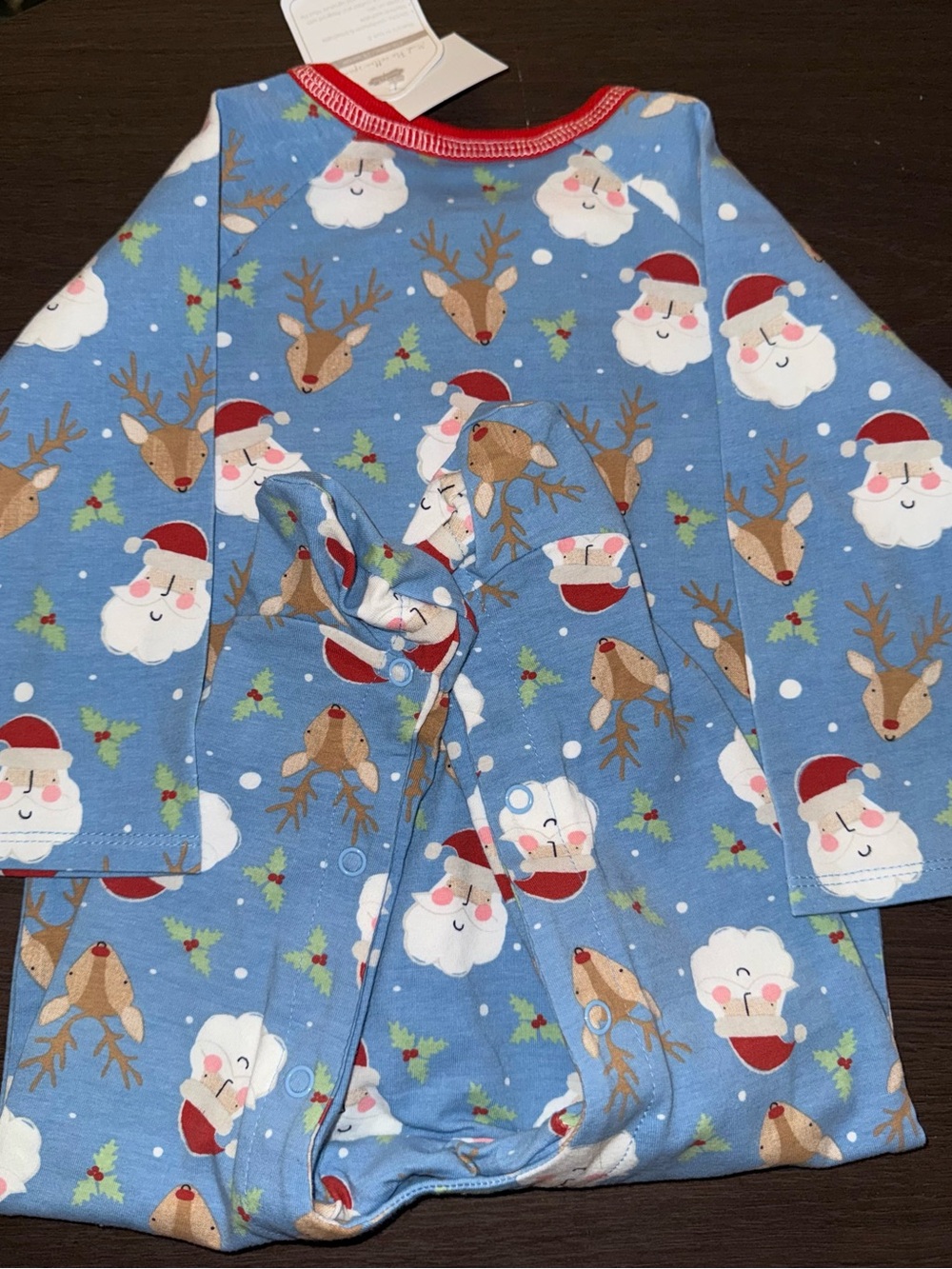 Mud Pie Blue Santa & Reindeer Holiday Kids Pajama Set - Picture 3 of 3